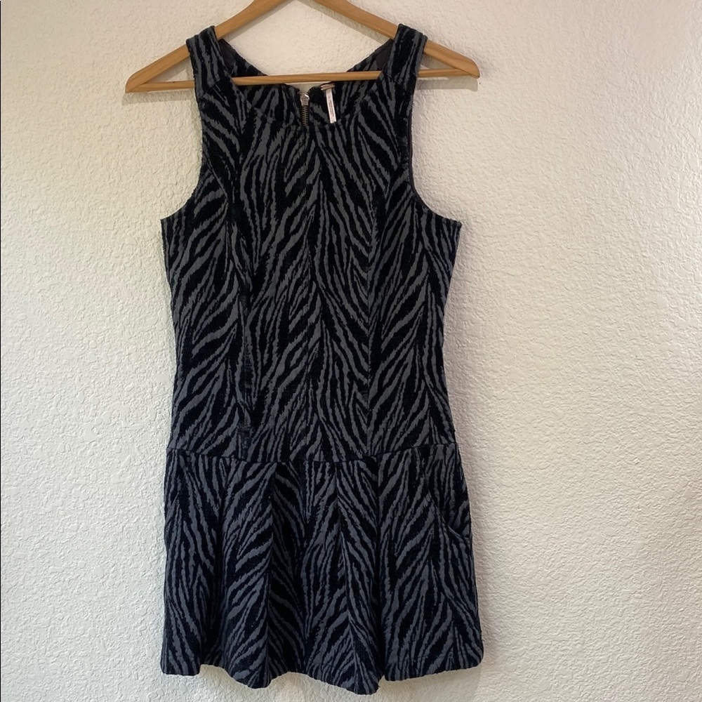 Free People Chenille Zebra Print Drop Waist Fit Flare Rayon Sleeveless Dress 6